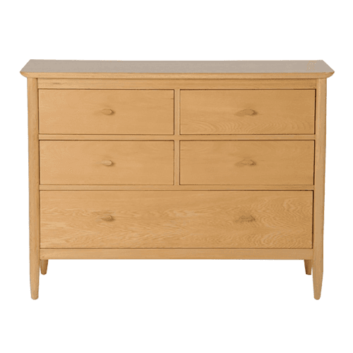 Image showing the Teramo 5 drawer wide chest, H84 x W113 x D47cm, Natural product.