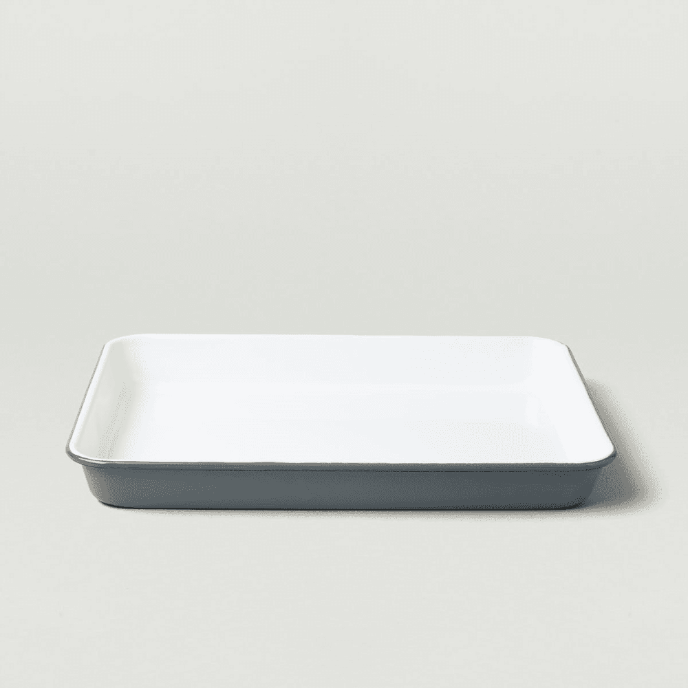 Enamel serving tray, L28 x W22 x H3.5cm, Pigeon Grey Rim