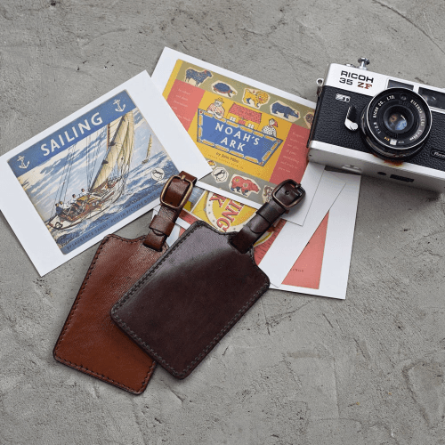 Image showing the Leather Embossed Luggage Tag, Conker Brown product.