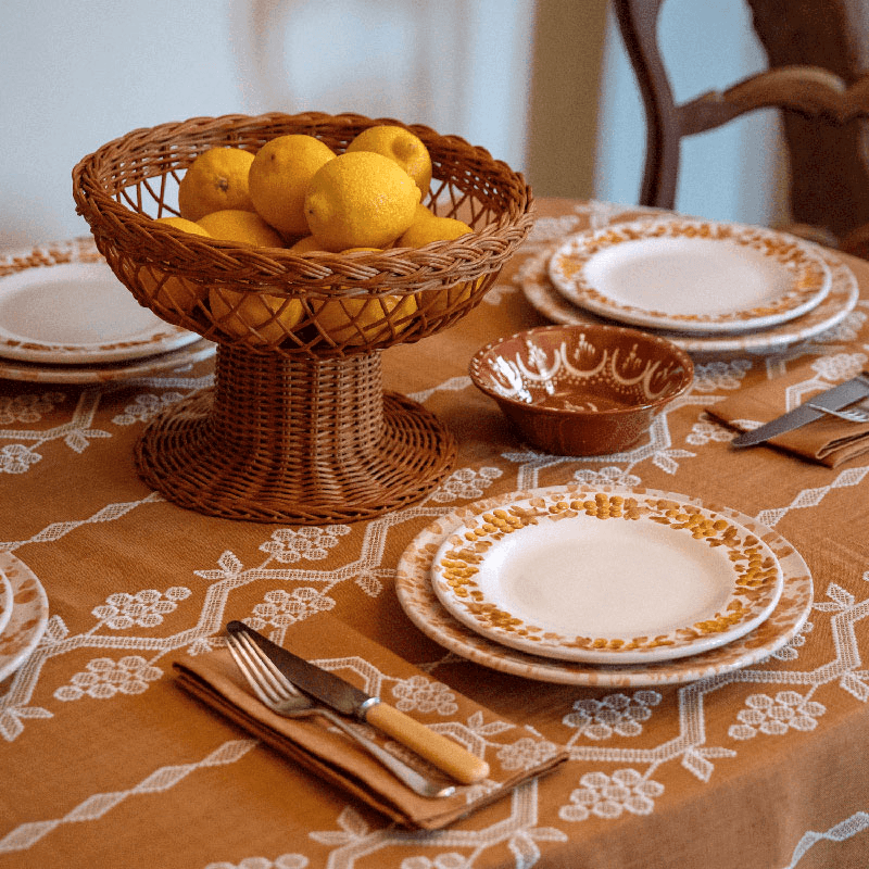 Vine Dinner Plate, D25cm, Tan and Mustard