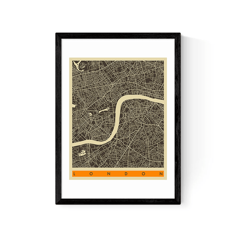 Jazzberry Blue London Map Framed Print, 63 x 45cm, Black