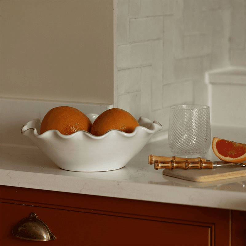 Ruffle Ceramic Bowl, Medium, White