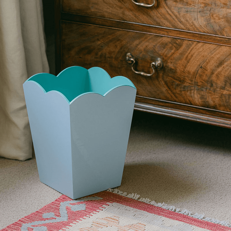 Scalloped Bin H30cm, Eau De Nil, 30cm, Eau de Nil and Turquoise