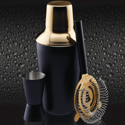 Image showing the Barcraft 3 Piece Cocktail Set, Black/Brass product.