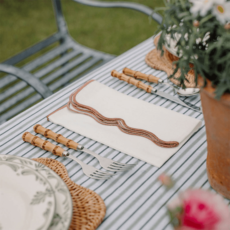 Scalloped Linen Dinner Napkin, Dusty Rosewood, 50cm, Dusty Rosewood