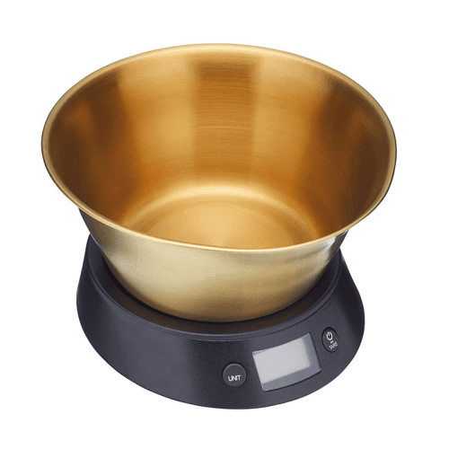 Electronic scales, H13 x D22cm - To 5Kg, Black With Brass Bowl