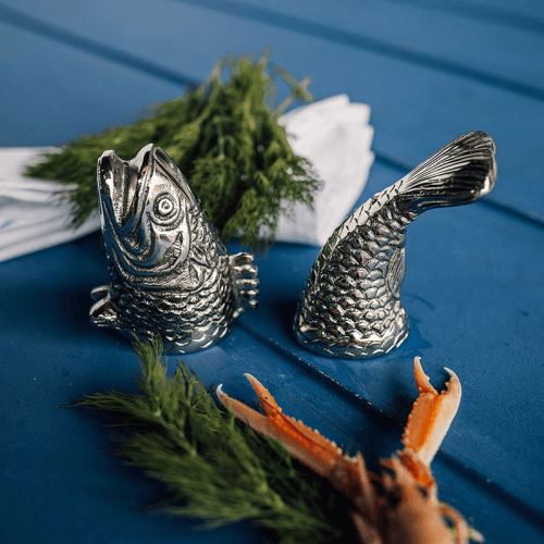 Image showing the Fish Salt and Pepper Set, D6 x H9cm, Silver product.
