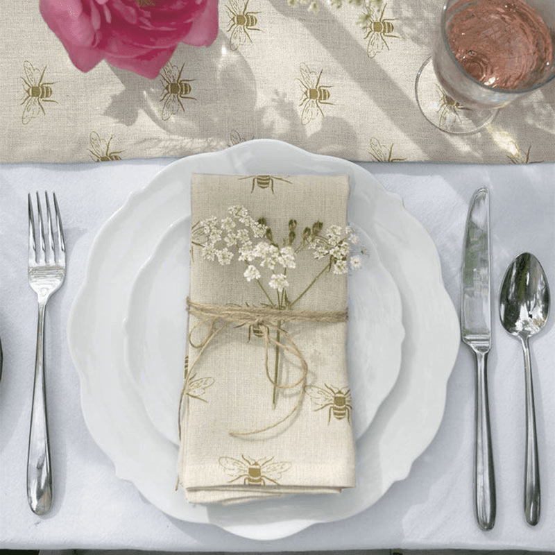 Bees Set of 4 Linen Napkins, Natural, Yellow