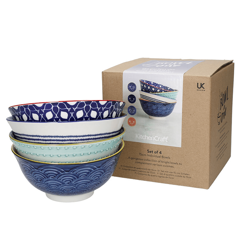Hues Set of 4 Bowls, D15.5cm, Red/Blue