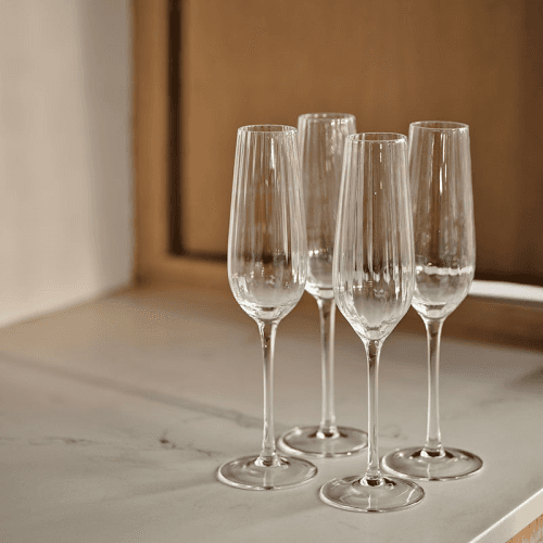 Image showing the Ribbed Set of 4 Ribbed Champagne Wine Glasses, H25cm, Clear product.