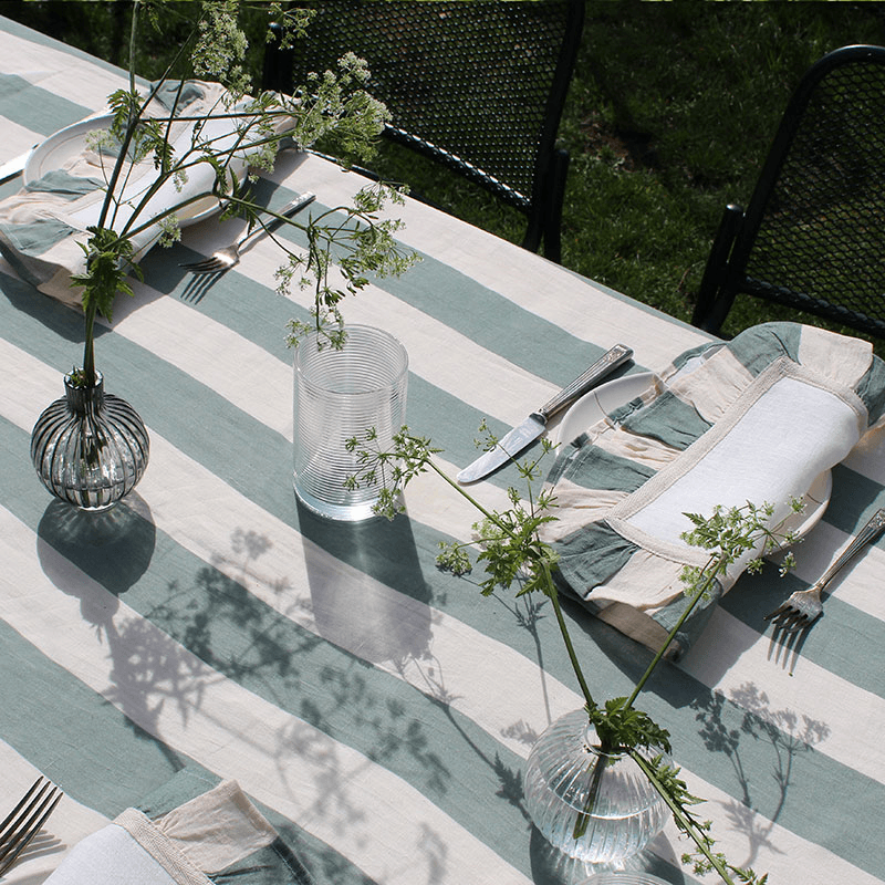 Wide Stripe Tablecloth, 240cm x 150cm, Sea Green