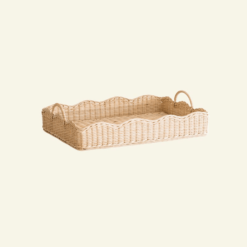 Rattan Scalloped Tray, Natural