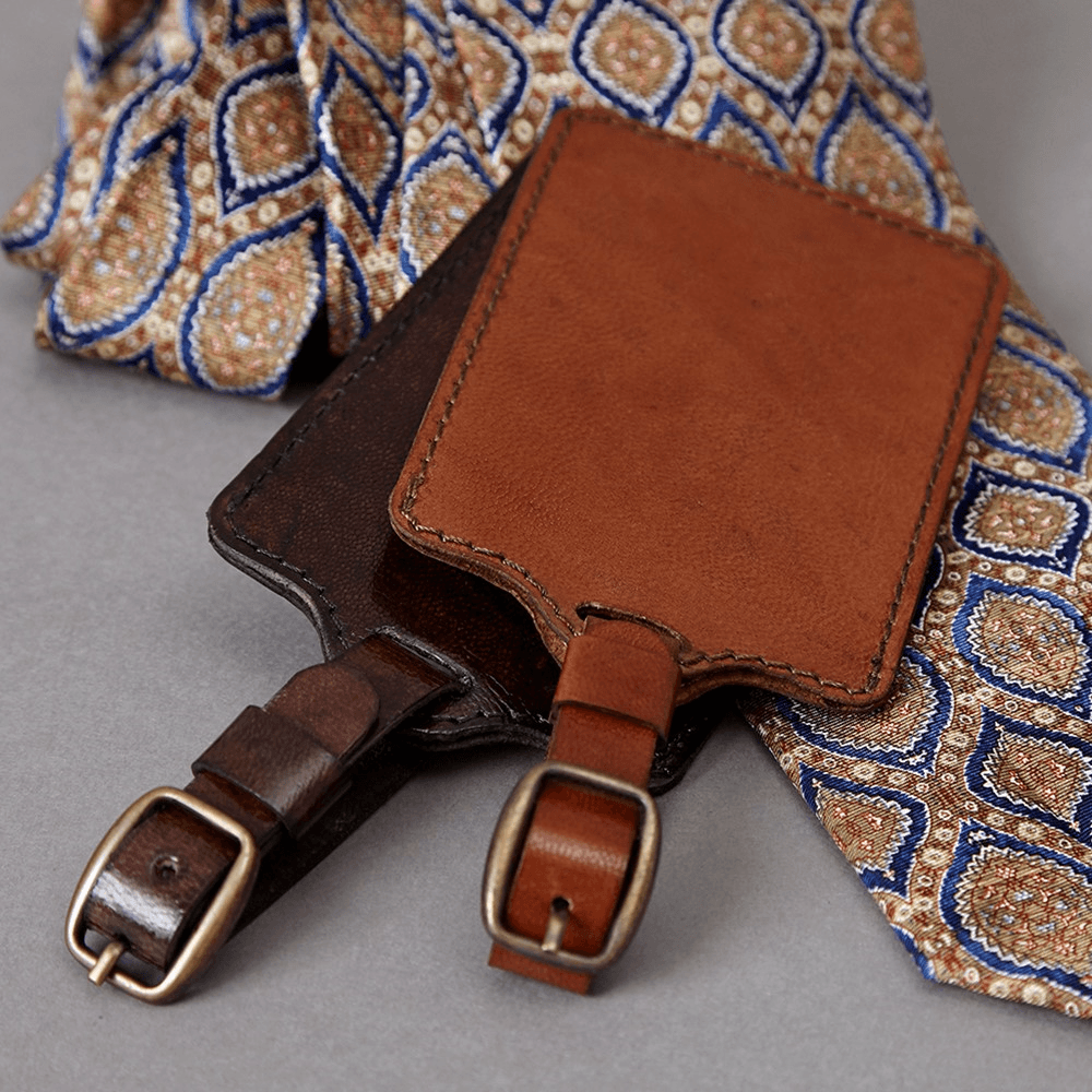 Leather Embossed Luggage Tag, Conker Brown