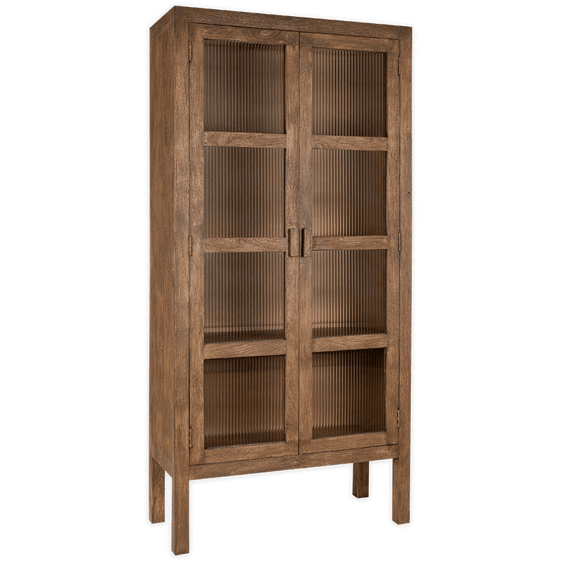 Mendani Mango Wood & Fluted Glass Cabinet, Walnut