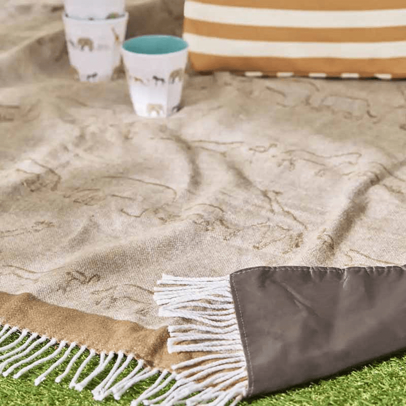 Animals of the Savannah Knitted Picnic Blanket, Tan