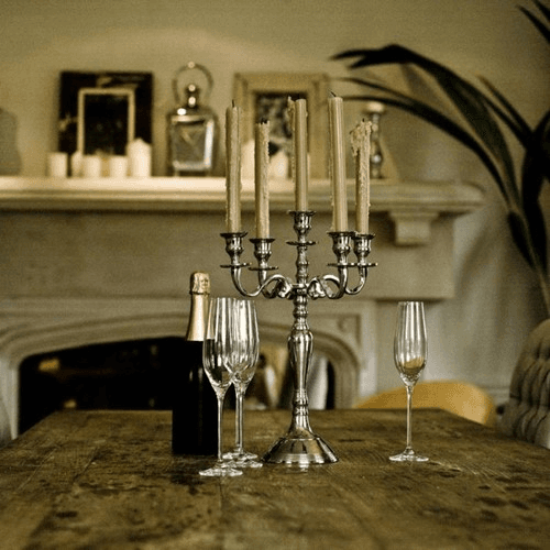 Classic 5 arm candelabra, 38cm, Aluminium And Nickel