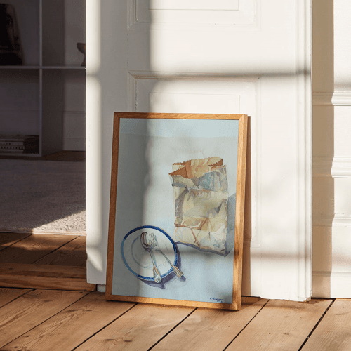 Image showing the The Bag Framed Print, 50 x 70cm, Brown product.