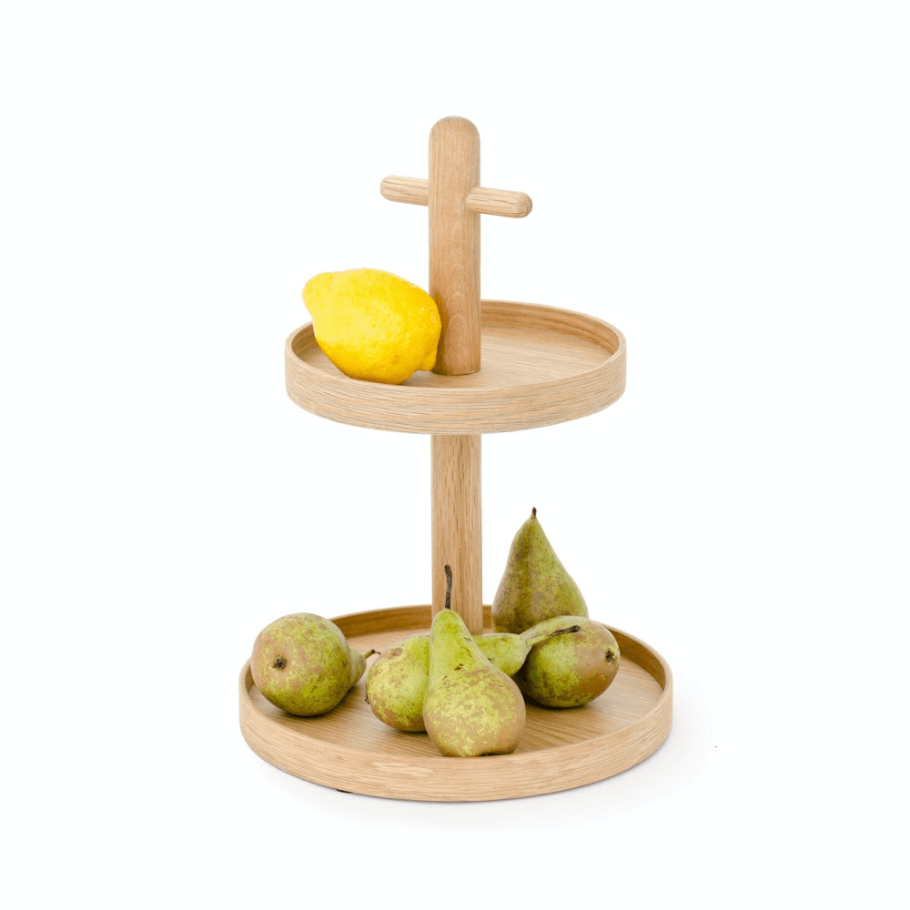 Cookhouse Two tier fruit stand, H35.4 x Dia25.4cm, Natural Oak