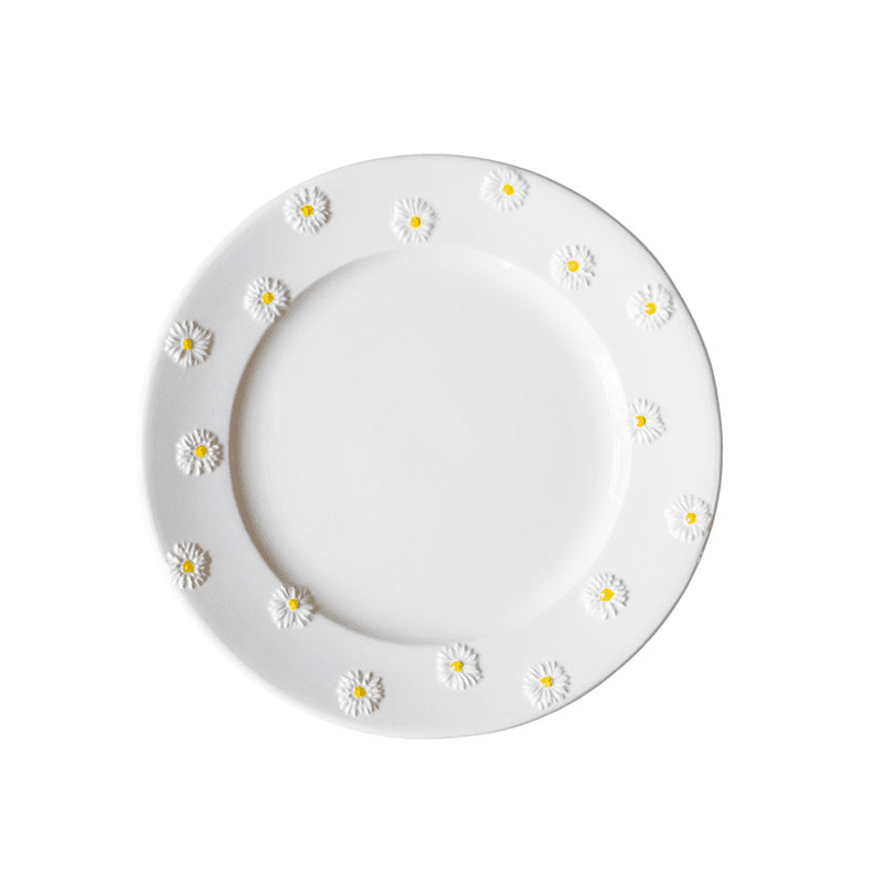 Daisy Set of 4 Dinner Plates, D28cm, White