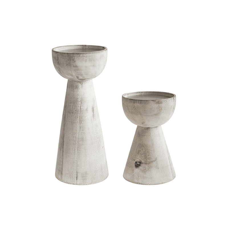 Padstow Set of 2 Candle Holders, White Wash
