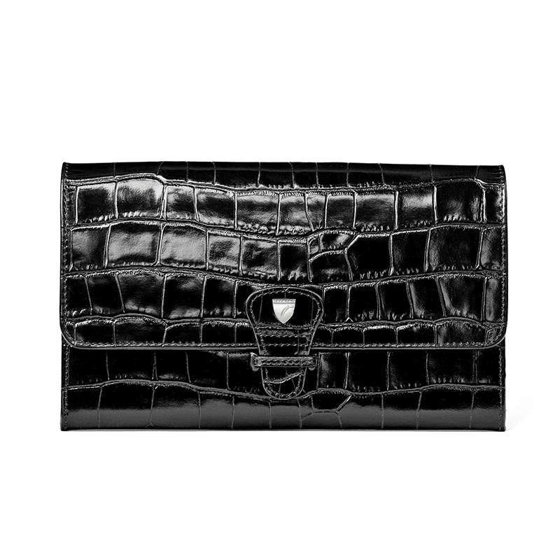 Classic Travel Wallet, L14 x W9.5cm, Black Croc