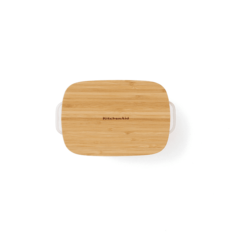 Stoneware Dish with Bamboo Lid, 20cm, Almond Cream