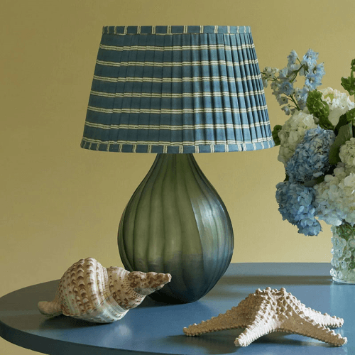Image showing the Edo Pleated Shade, D30cm, Blue & Sage Green product.
