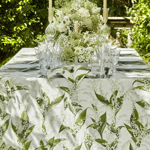Image showing the Lilly of the Valley Muguet' Linen Tablecloth, 165 x 300cm, White product.