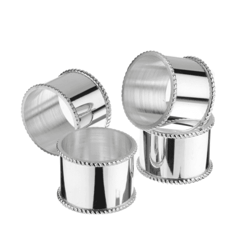 Image showing the Bead Set of 4 mounted napkin rings, 25 Year Silver Plate product.