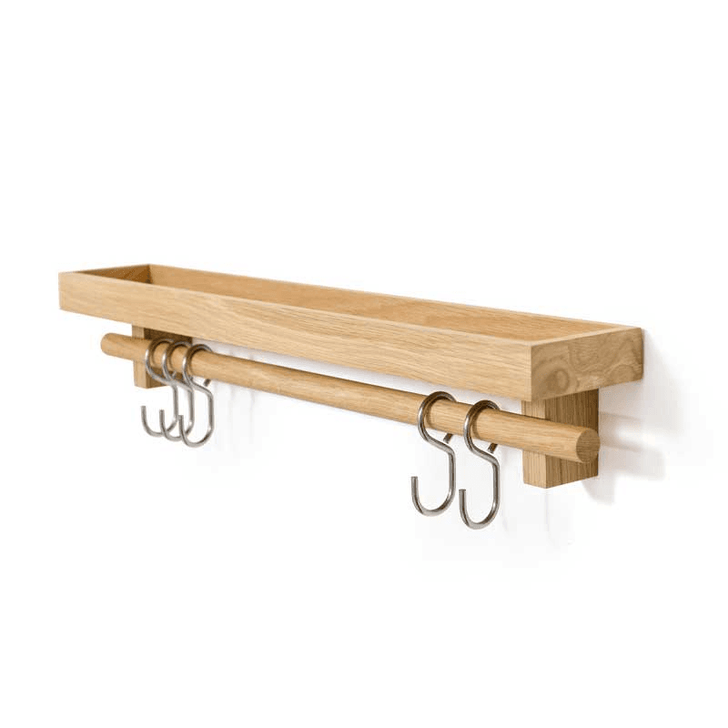 Cookhouse Utensils rail shelf, H10.5 x W61 x D10cm, Natural Oak