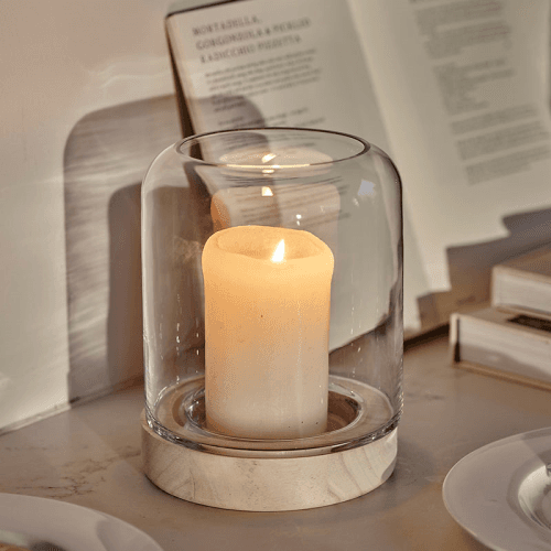 Image showing the Hestia Candle Holder, H20cm, Clear with Natural Base product.