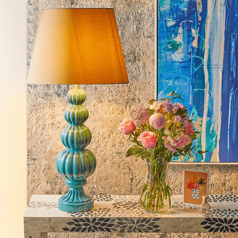 Jethro Table Lamp, H55cm, Turquoise Lacquered Wood