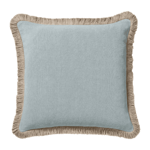 Image showing the Cushion cover with fringing, L51 x W51cm, Eau De Nil Stonewashed Linen product.