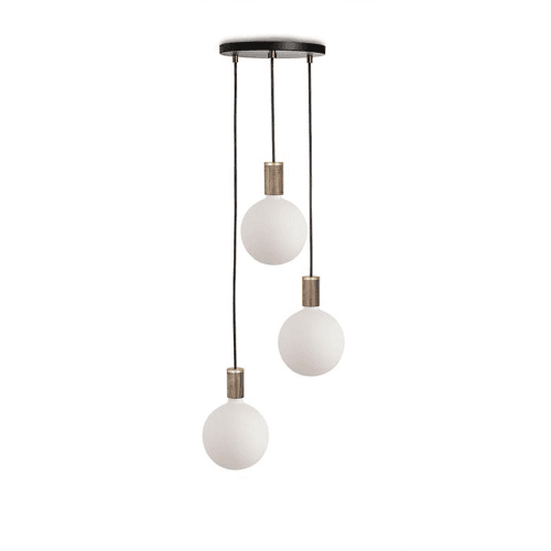Image showing the Canopy & Sphere Bulb Triple ceiling plate & pendant set, H400 x W25cm, Black & Walnut product.