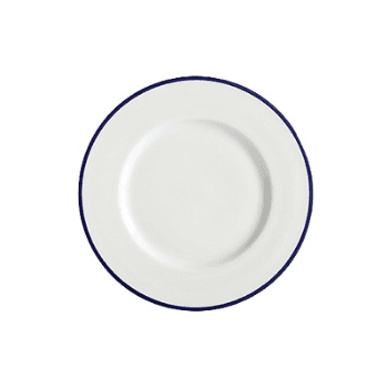 Dessert Plate, Canteen, White/Blue Rim, Set of 6