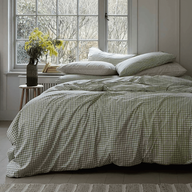 Gingham Check Duvet Cover, Double, Pear