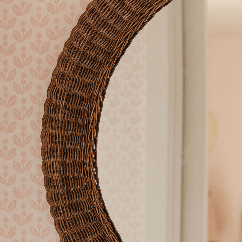 Polly Round Rattan Mirror, Teak