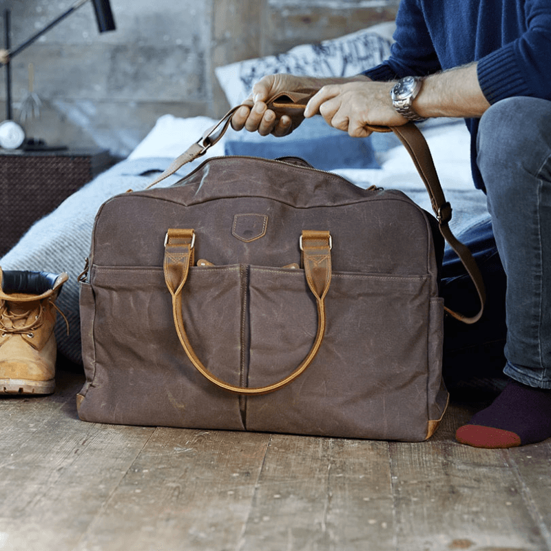 Waxed Canvas Weekend Bag, Tobacco Brown