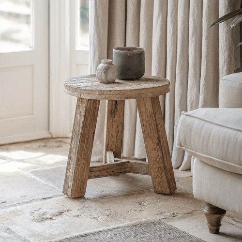 Image showing the Ibo Reclaimed Wood Round Side Table, Natural product.