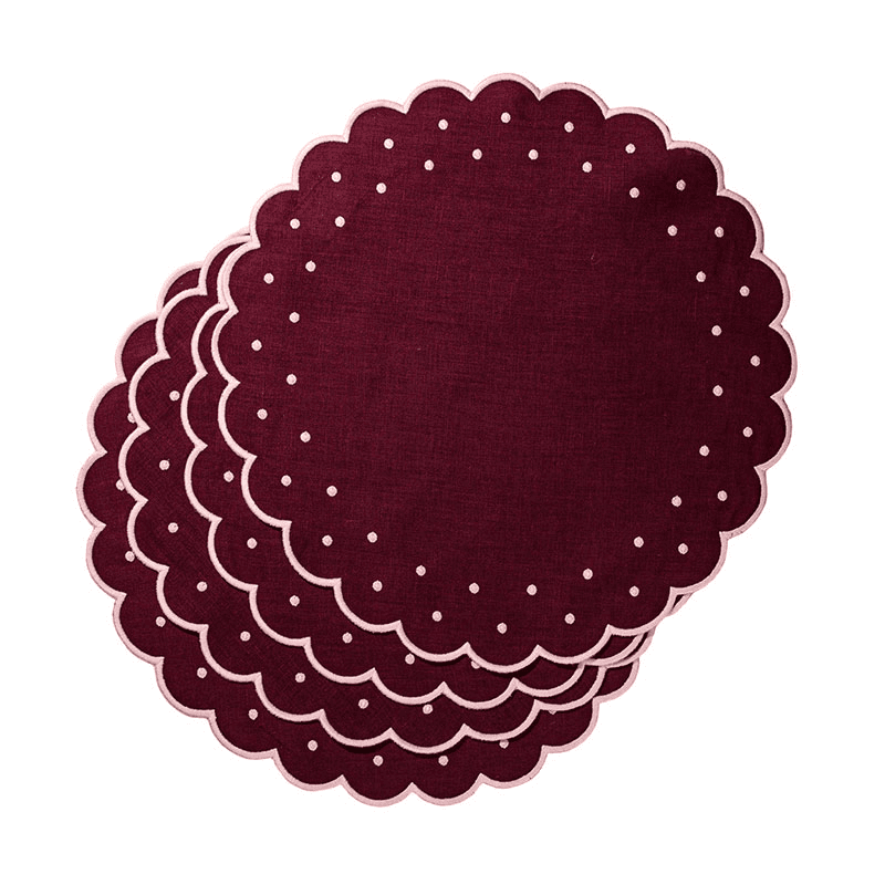 Daisy Set of 4 Placemats, D40cm, Burgandy