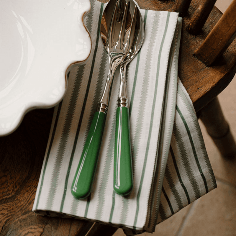Victoria Striped Linen Napkin, 50cm, Chalk & Moss Green