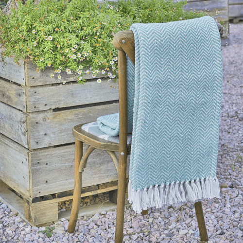 Image showing the Herringbone Blanket, 250cm x 130cm, Teal product.
