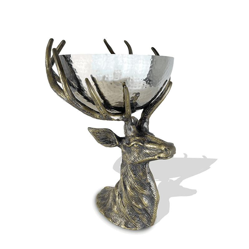 Stag Stand and Metal Bowl, D30 x H40cm, Antique Gold