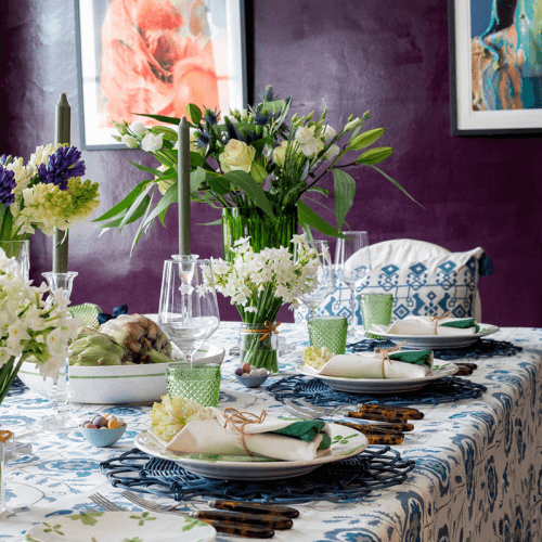 Image showing the Simla Tablecloth, 170 x 250cm, Blue and Green product.