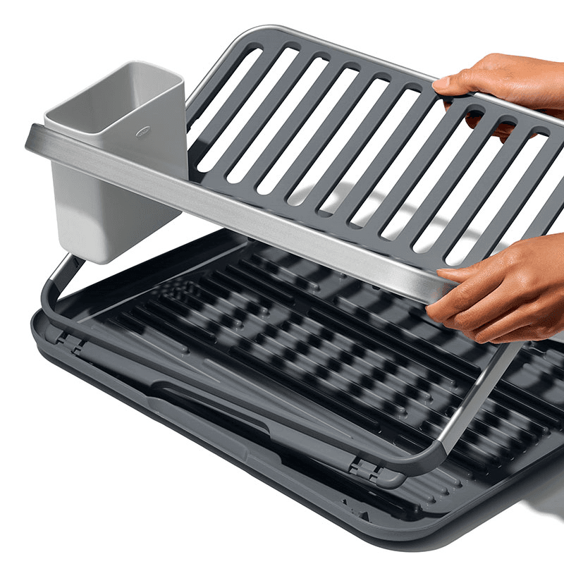 Aluminium Fold Flat Dish Rack, Grey