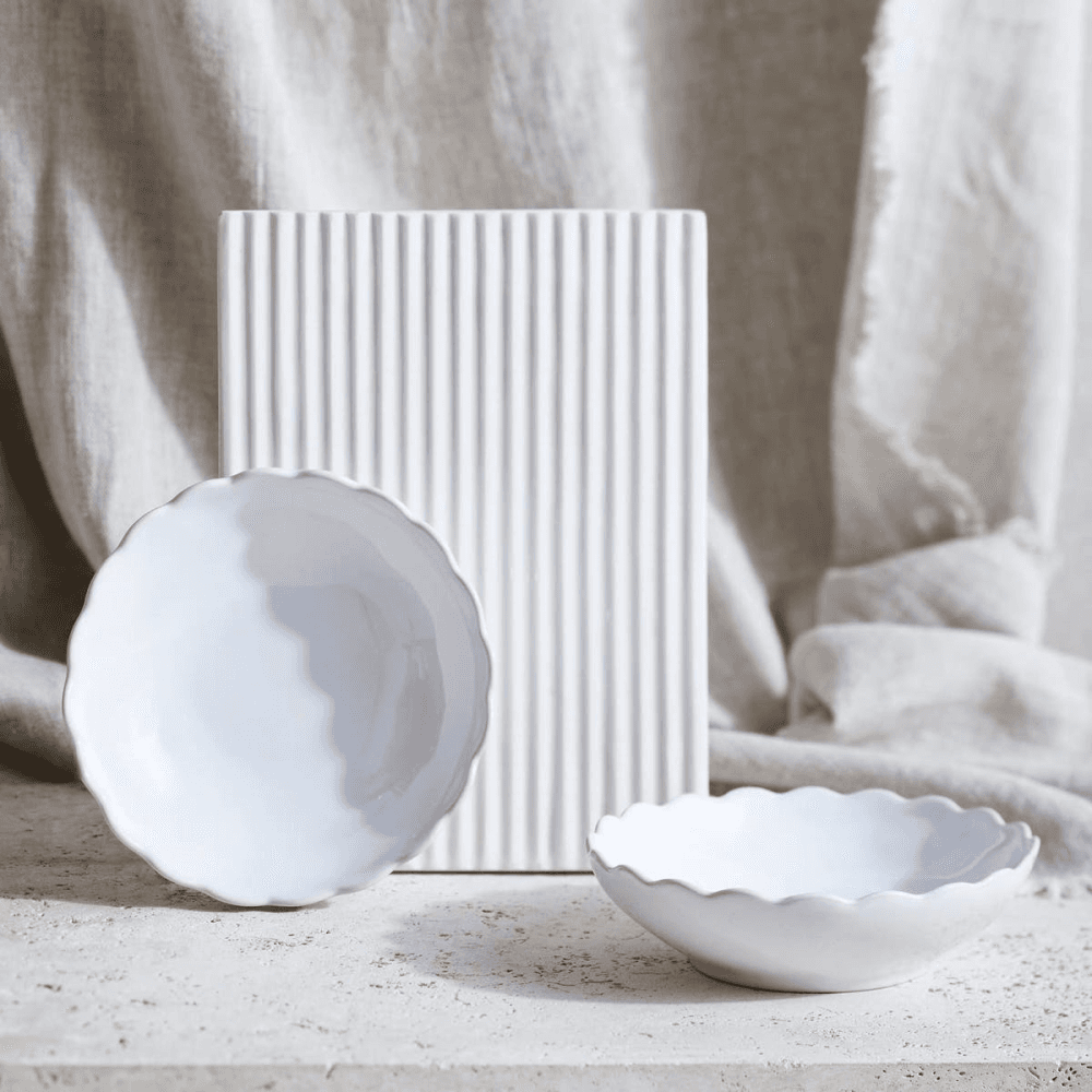 Portobello Scalloped Bowls, Set of 2, White