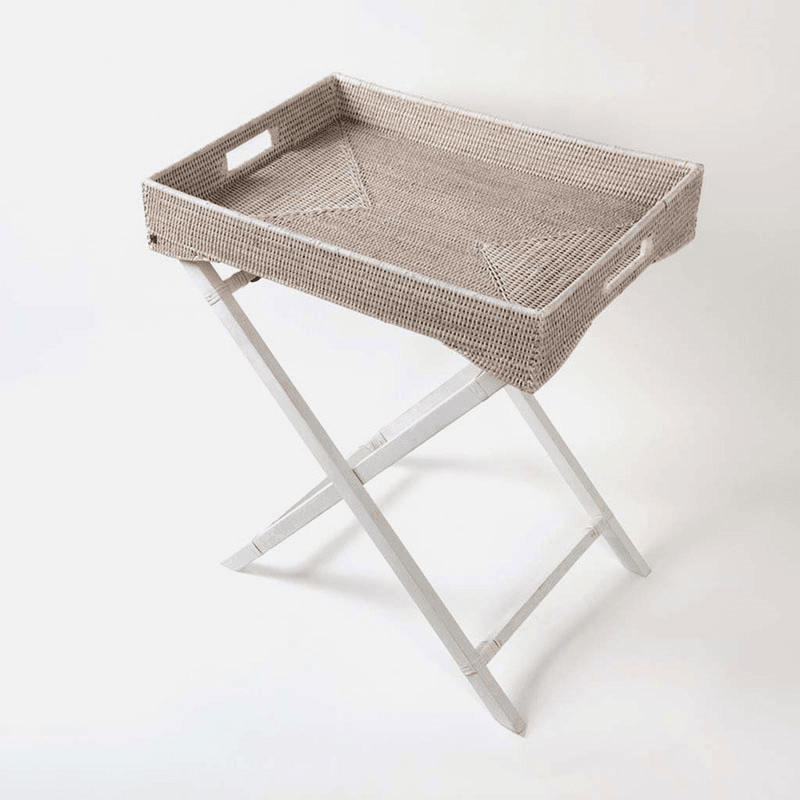 Savoy Rattan Butlers Tray, 65 x 40 x 75cm, White