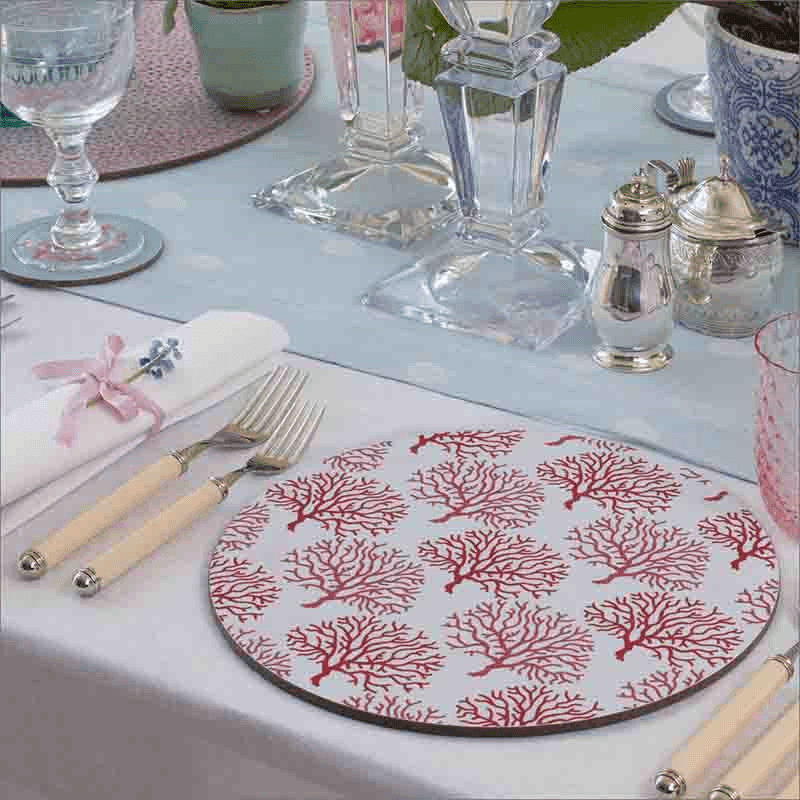 Coral Reef Boxed Set of 4 Table Mats, D25.5cm, Dusky Pink
