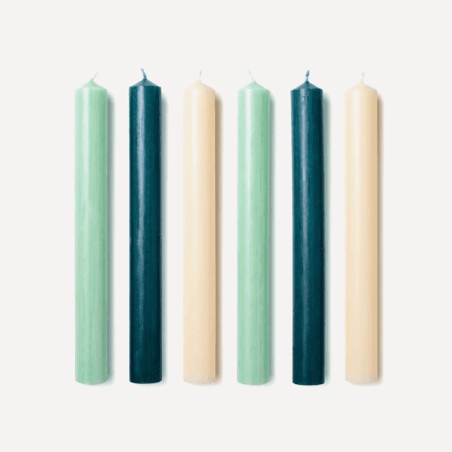 Image showing the Les Verts Set of 6 Dinner Candles, H20cm, Mixed Green product.