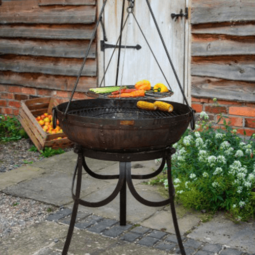 Image showing the The Recycled Kadai Fire Pit & Stand Set, Black product.